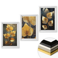 WANDBILDER 3er-Set - 40x60 cm Weißer Rahmen - Gelbe Blätter auf dunklem Hintergrund - Weiß, Kunststoff (40/60cm) - ArtPrintCave