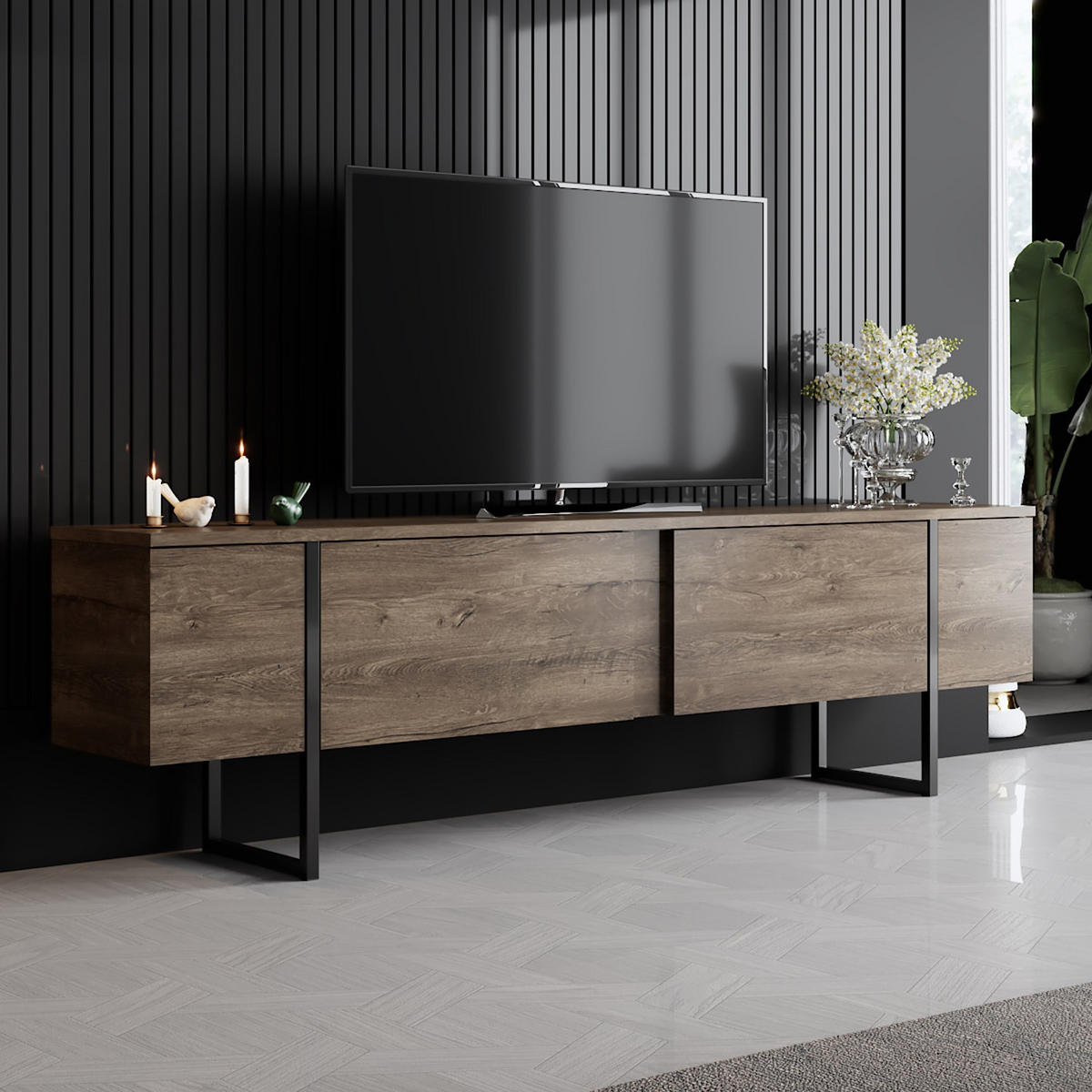 TV-MÖBEL Luxe Nussbaum-Schwarz - Schwarz/Braun, Holz (180/50/30cm) - Habitat Garten