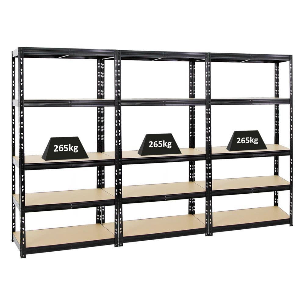SCHWERLASTREGAL Tiger 3er-Set mit 3x 180x90x45 cm Fachlast 265 kg Schwarz - Schwarz, Metall (270/180/45cm) - PROREGAL