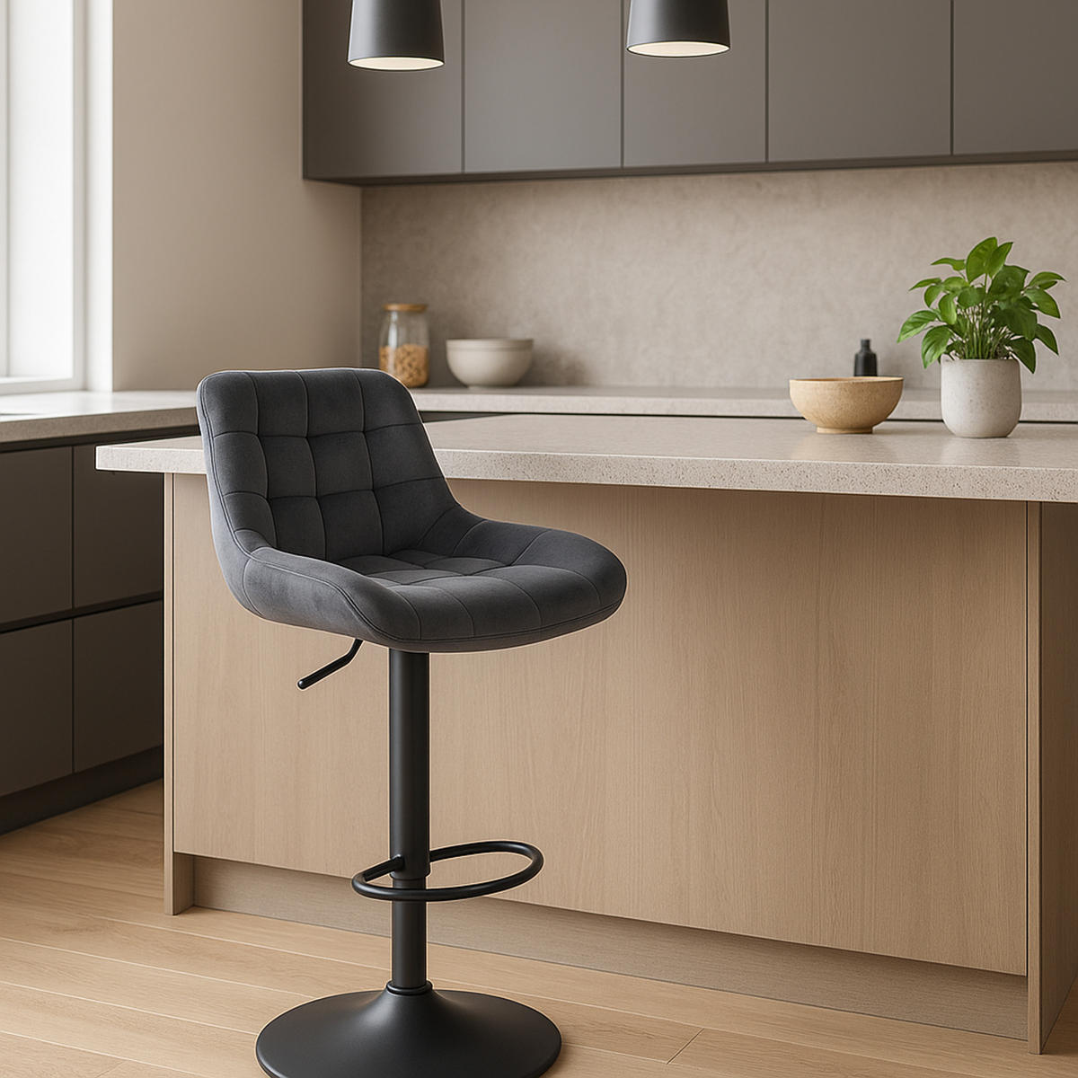 BARHOCKER Tower Samt dunkelgrau - Schwarz/Grau, Textil/Metall (48/105/54cm) - TPFLiving