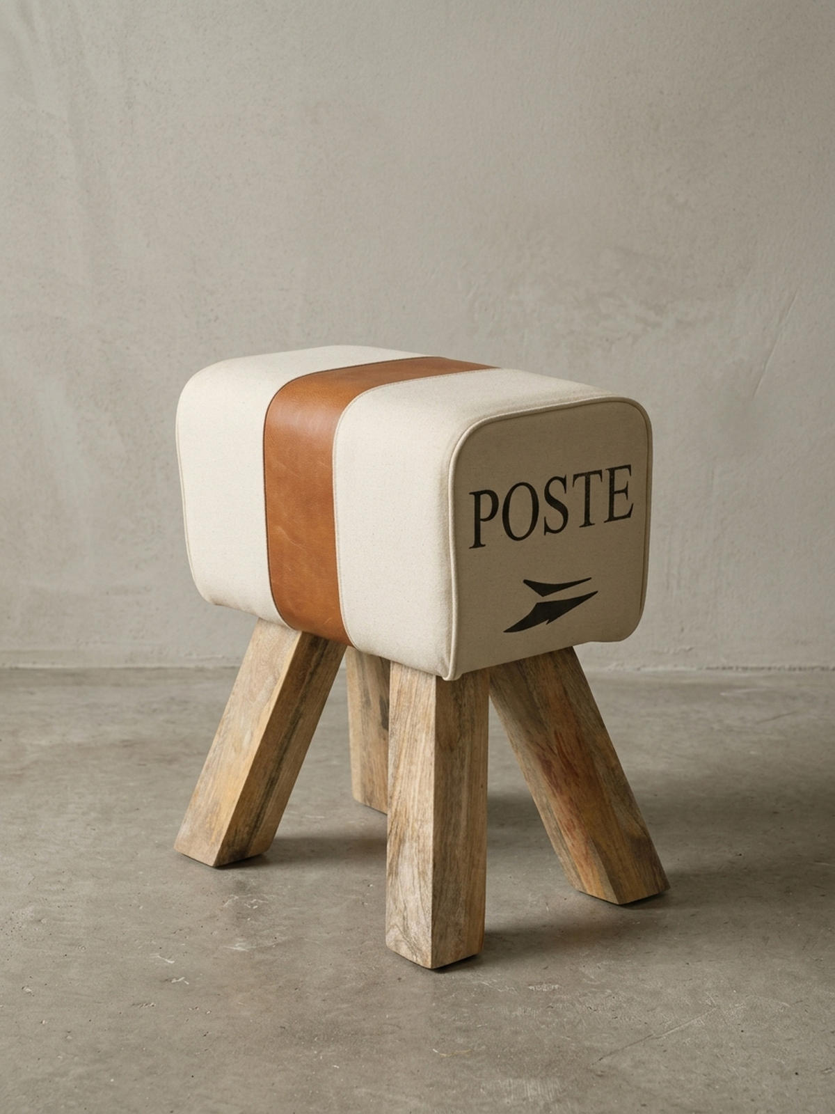 SITZHOCKER Retro Landhaus Holzbeine, Beige 40x30x47 cm - Cognac/Beige, Mangoholz/Textil (40/47/30cm) - KADIMA DESIGN