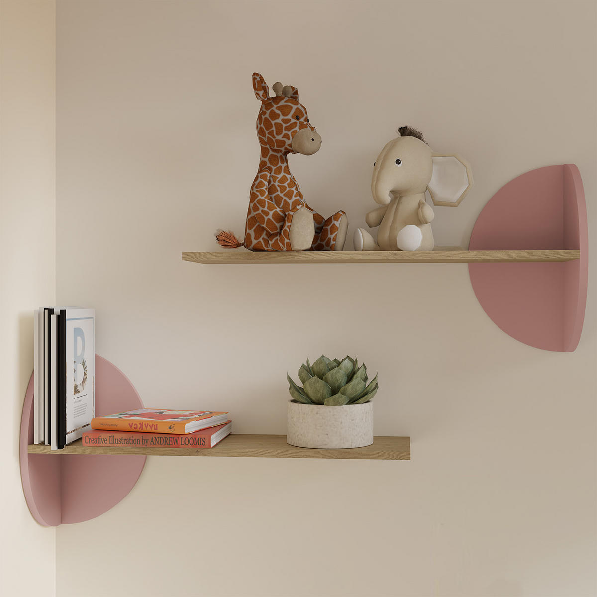 WANDREGAL Lena mit runden Fächern, für Kinder und Jugendliche, 80 cm, Eiche Cremona/Macadamia/Puderrosa - Eichefarben/Beige, Holzwerkstoff (80/45/24cm) - Beautysofa