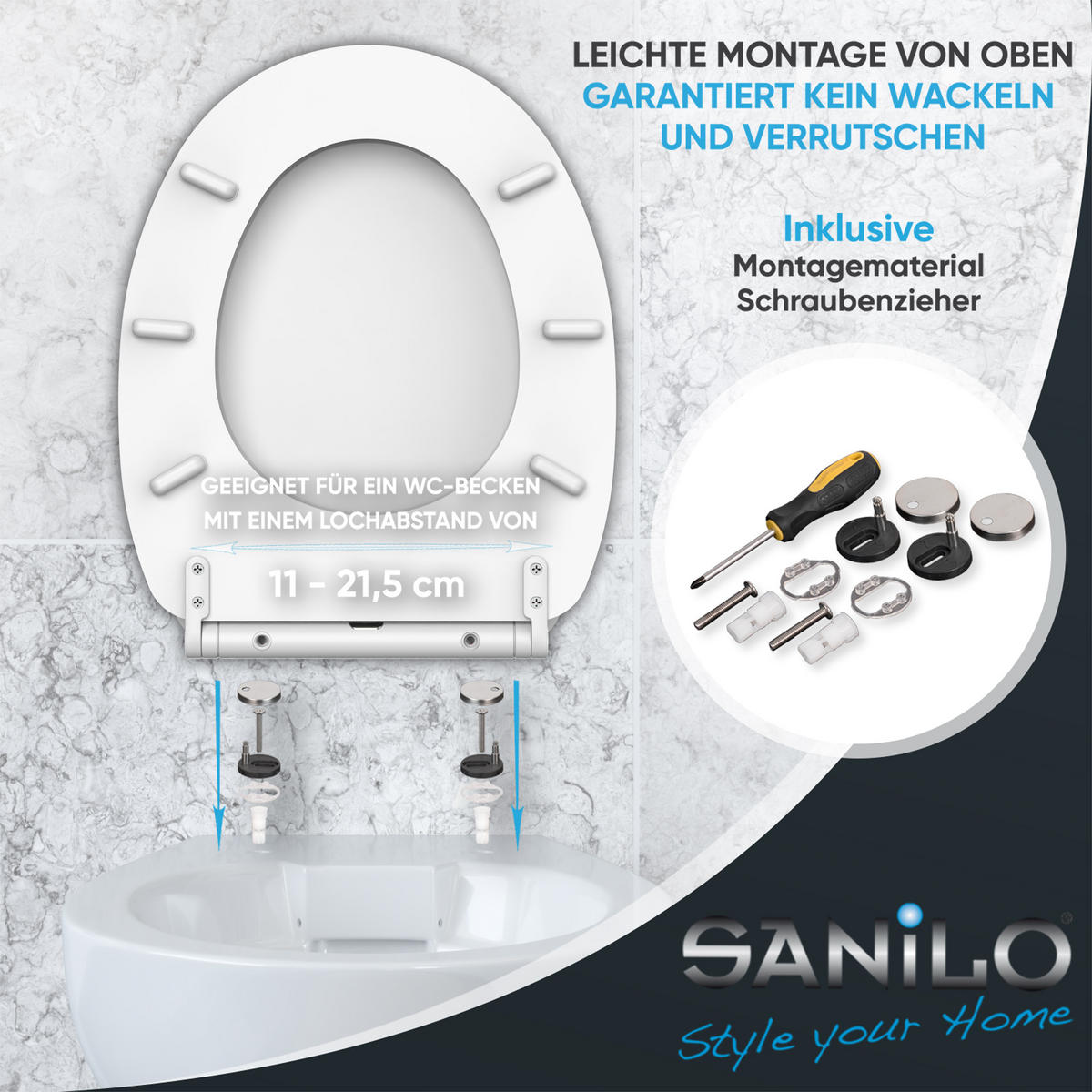 WC-SITZ mit Absenkautomatik & Top Fix Weiß - Weiß, Holzwerkstoff (37.7/5.5/48cm) - Sanilo