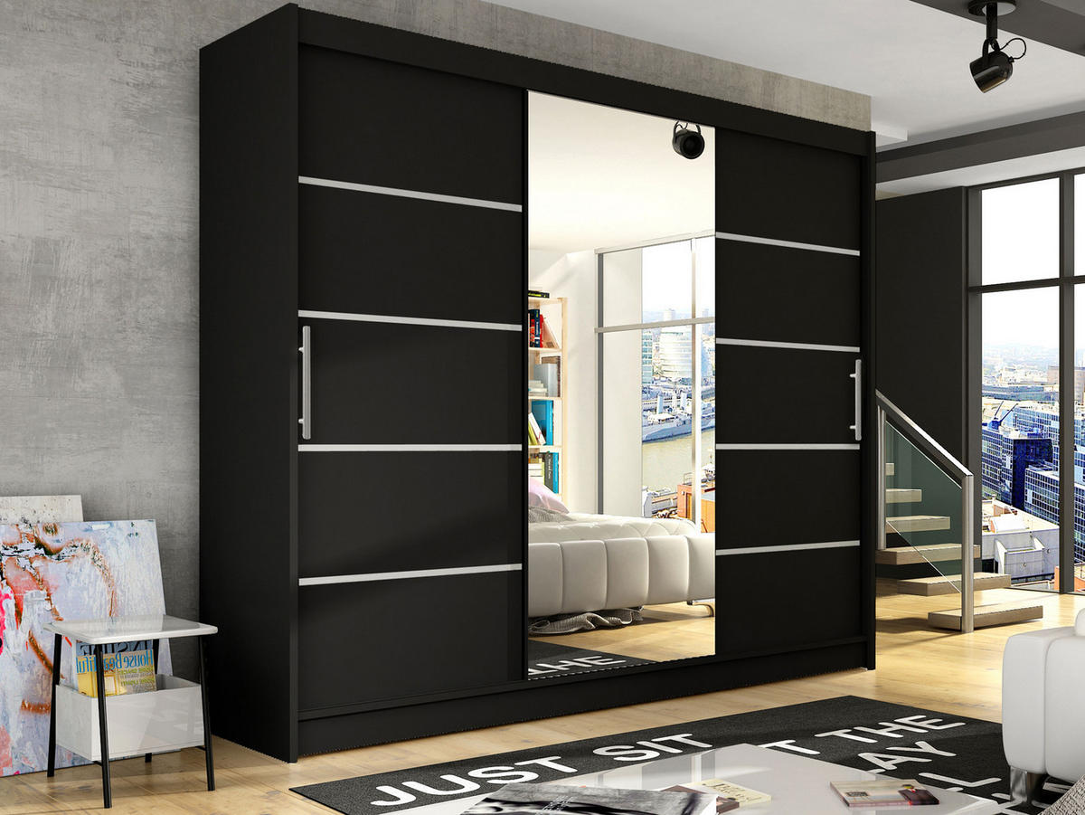 KLEIDERSCHRANK Aston VI - Silberfarben/Schwarz, Holzwerkstoff/Kunststoff (250/215/58cm) - MIRJAN24