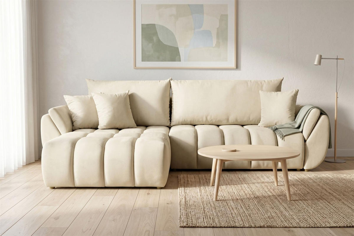 ECKSOFA Collin Mit Schlaffunktion - Beige, Holzwerkstoff/Textil (280/185cm) - Fun Möbel