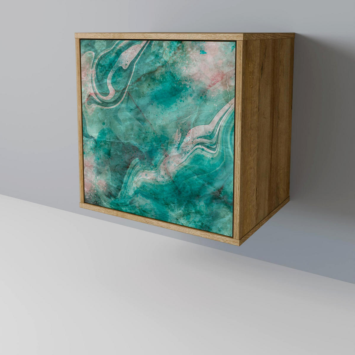 SIDEBOARD ABSTRACT ALCHEMY, Eichefarben, 57,5x42x70,5 cm, Schwarze Metall-Sternfüße - Eichefarben/Multicolor, Holzwerkstoff/Metall (57.5/70.5/42cm) - SpaceRebels