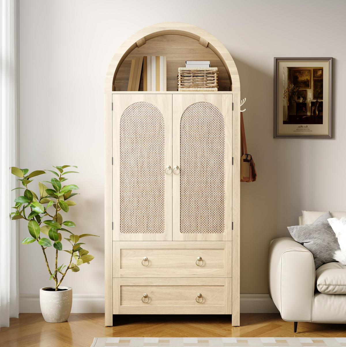 HIGHBOARD 80/180/40 cm Eichenholzfarbe aus MDF mit Rattantüren - Eichefarben, Holzwerkstoff (40/180/80cm) - OKMYHOME
