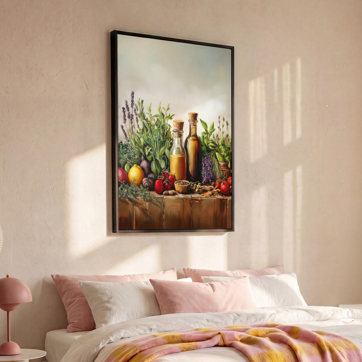 LEINWAND Bilder mit Rahmen - Stilleben - Kräuter - Gewürze - Früchte - Farbenfroh - 100x150 - Grün, Textil (100/150cm) - MuchoWow