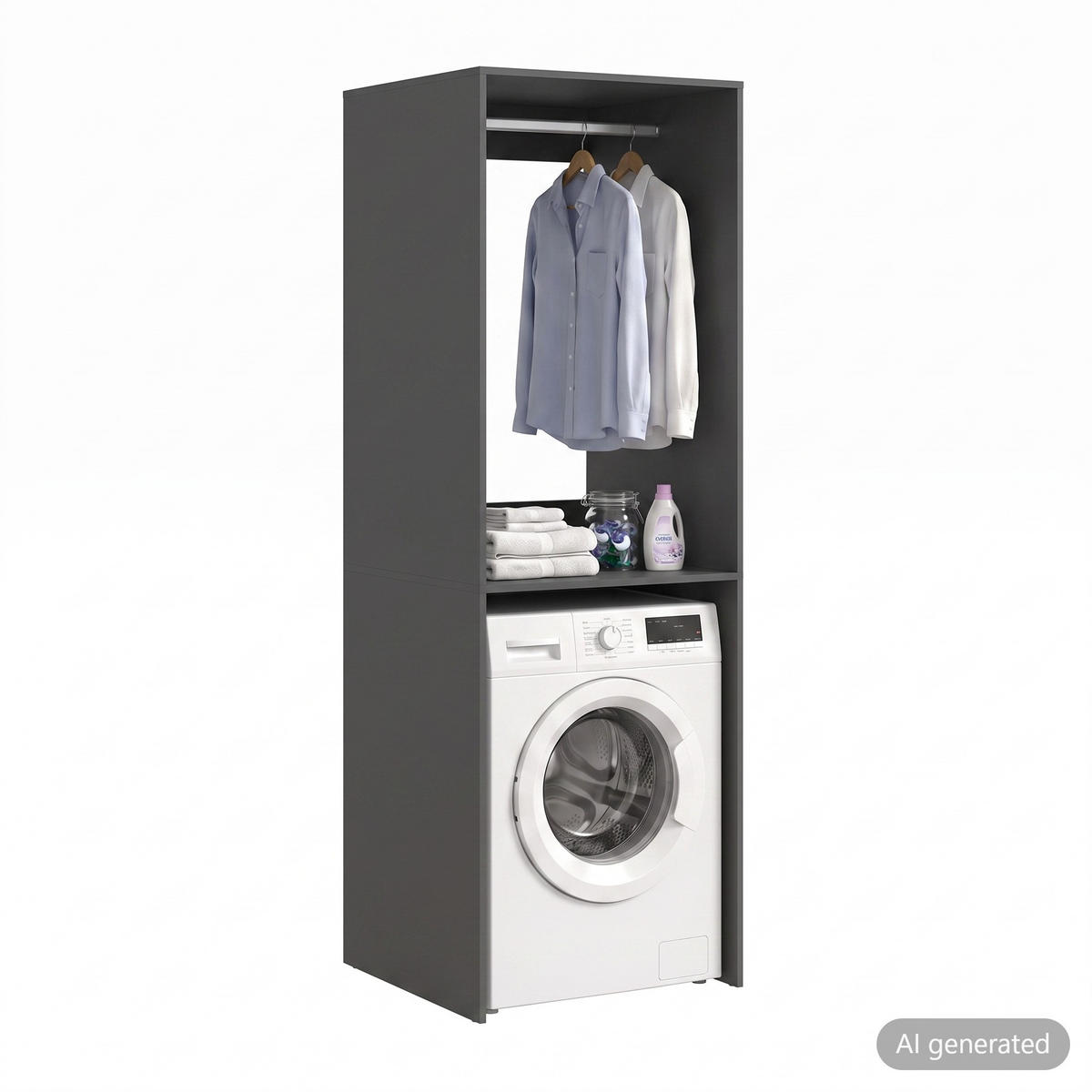 WASCHMASCHINENSCHRANK FREE (B/H/T: ca. 66/195/66 cm) in anthrazit/anthrazit - Anthrazit, Holzwerkstoff (66/195/66cm) - Homes & Jones