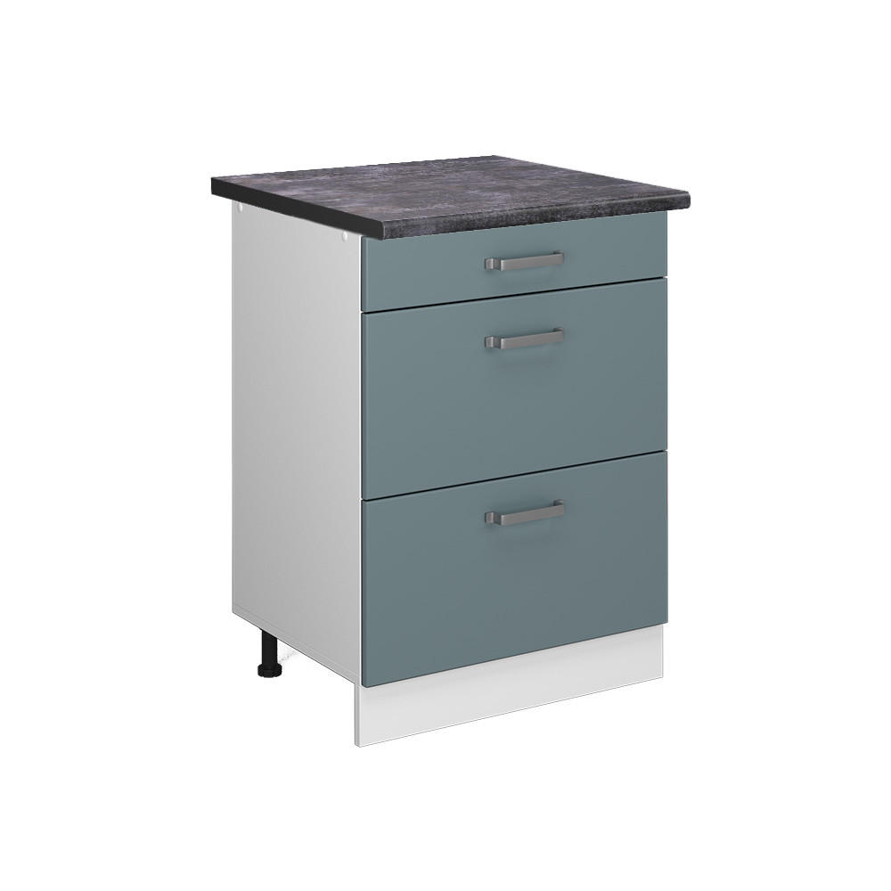 KÜCHENUNTERSCHRANK R-Line Blau-Grau 60 cm mit Schubladen, AP Anthrazit - Blaugrau/Weiß, Holzwerkstoff (60/81.6/60cm) - Vicco