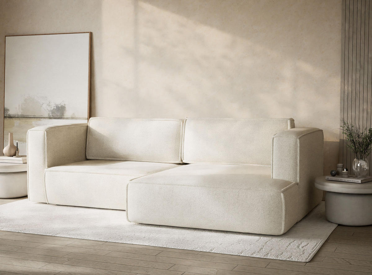 ECKSOFA MIT SCHLAFFUNKTION Velto Creme Webstoff - Creme/Schwarz, Holz/Holzwerkstoff (250/152cm) - Maison de Reve