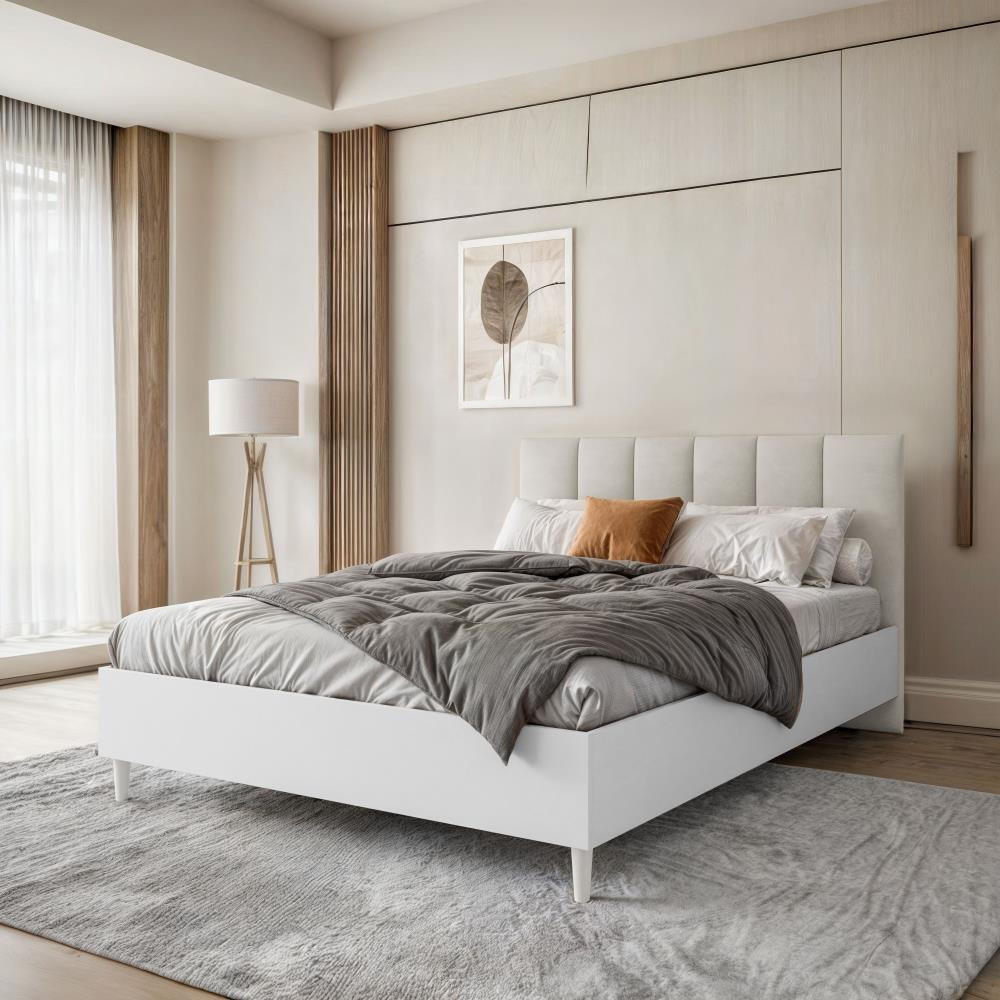 POLSTERBETT Lectus 166/211/108 weiß/beige - Beige/Weiß, Holzwerkstoff/Textil (160/200cm) - Beautysofa