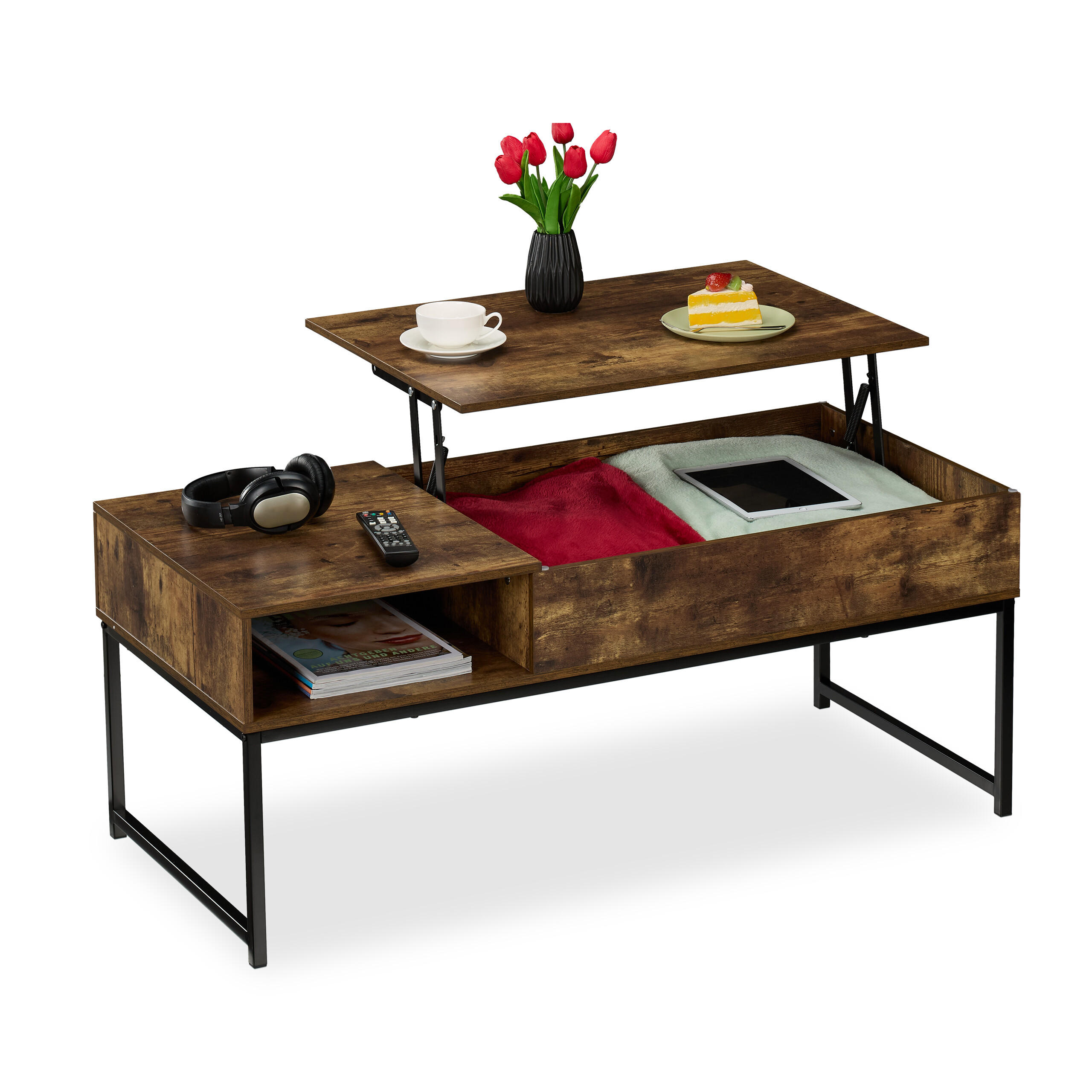 COUCHTISCH - Dunkelbraun, Holzwerkstoff/Metall (50/110/56cm) - Relaxdays
