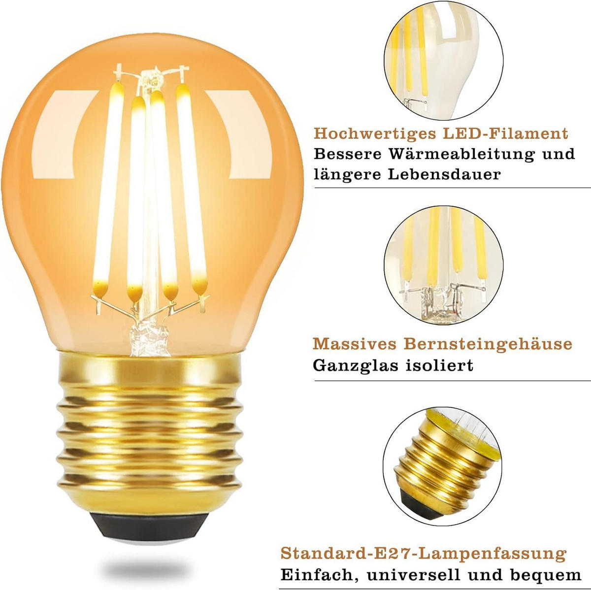 LED žárovky E27 4W (sada 6 ks) - průhledná, sklo (4.5/7.6cm) - Nettlife
