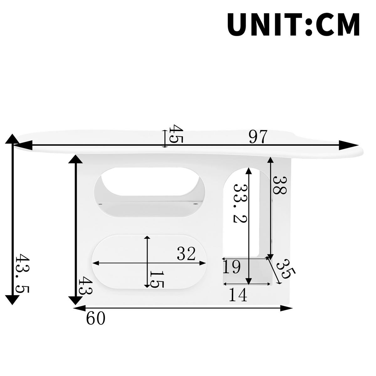 COUCHTISCH 97/45/43,5 cm wolkenförmig mit Schubladen und offenen Ablagefächern - Weiß, Holzwerkstoff (97/45/43.5cm) - OKWISH