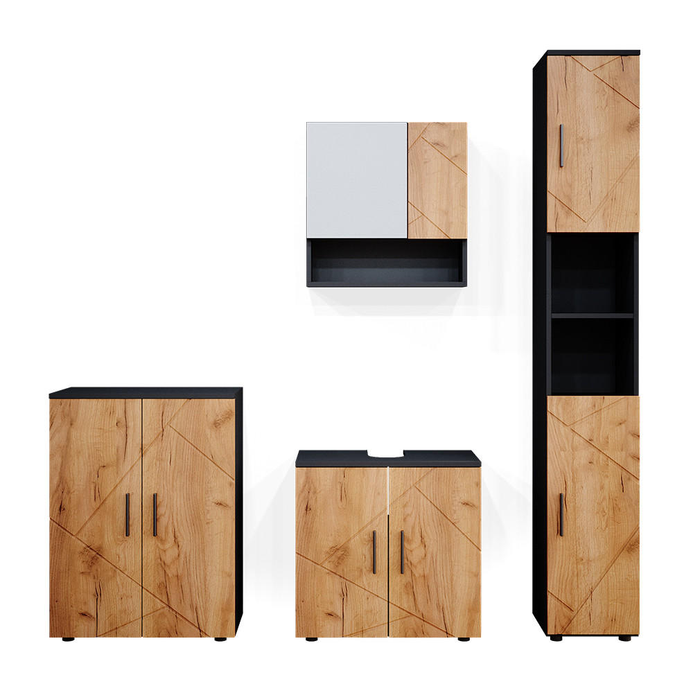 BADMÖBEL-SET Irma Goldkraft Eiche/Anthrazit 4 Teile mit Hochschrank und Kommode - Anthrazit/Eiche Wotan, Holzwerkstoff (80/58.6/41cm) - Vicco