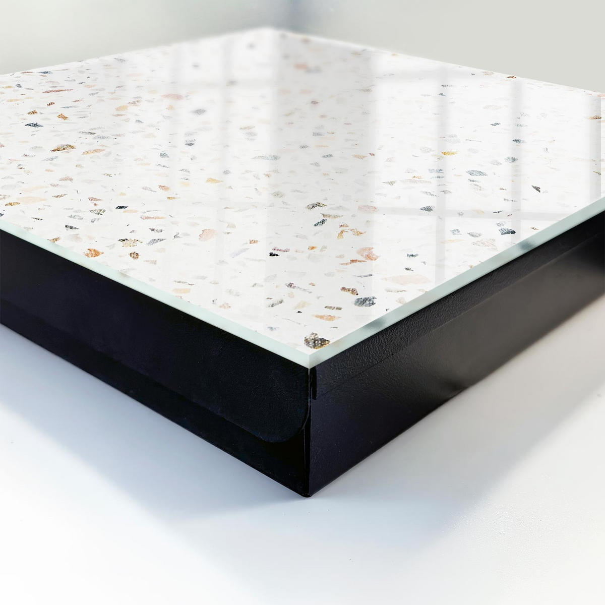 SCHLÜSSELBOX Schwarz 30x30 cm- Türöffnung nach rechts - Heller Terrazzo - Weiß, Metall (30/30/5cm) - TULUP