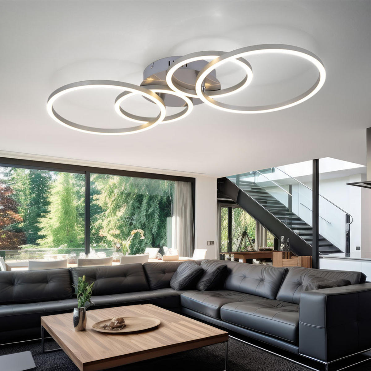 LED DECKENLEUCHTE Metall Silber Ring Design - Silberfarben, Kunststoff/Metall (65.5/40.6/7.5cm) - Globo Lighting