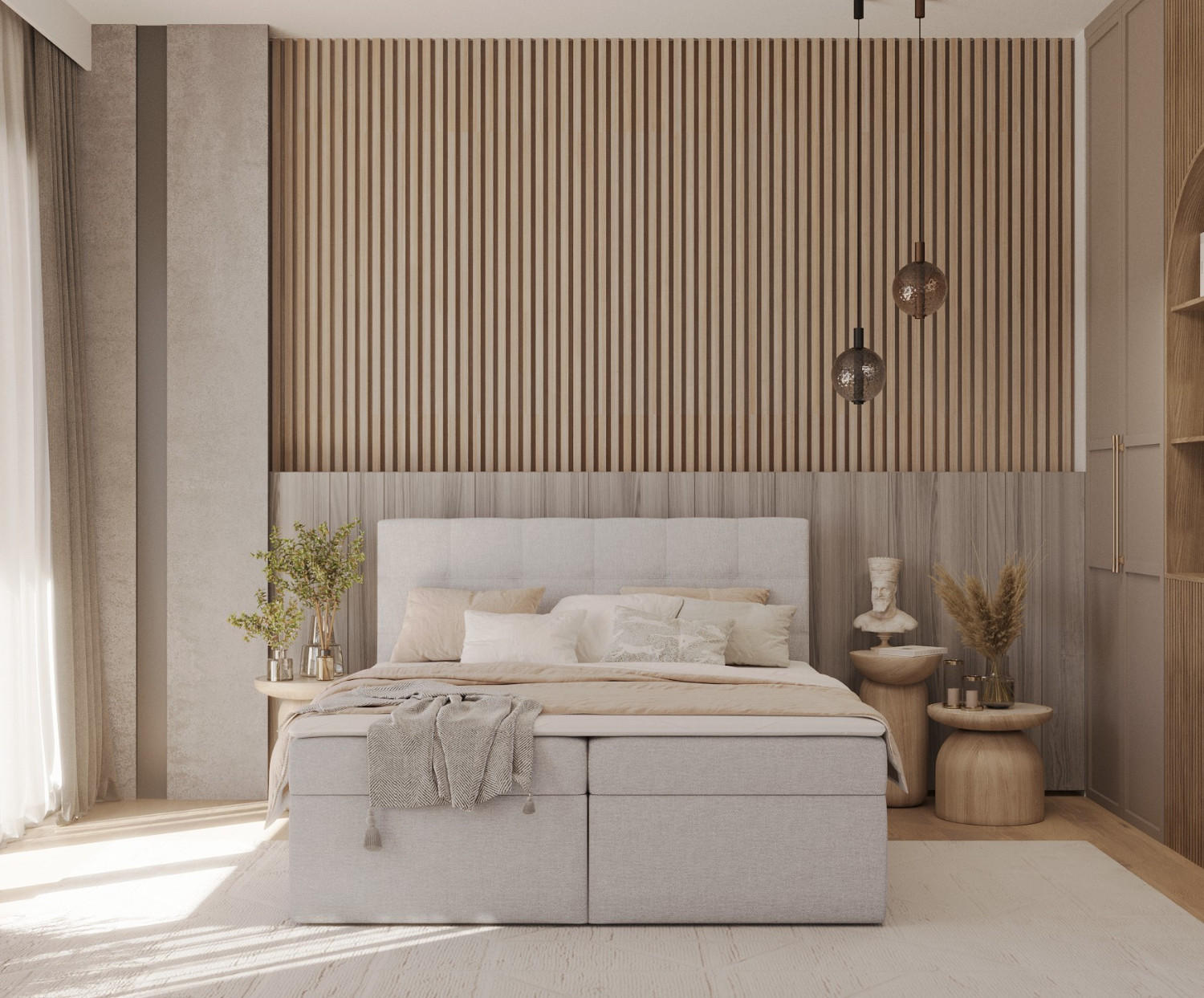 BOXBETT Lean 140/200 cm Graubeige im Megan Stoff - Schwarz/Grau, Holz/Holzwerkstoff (140/200cm) - AltaBeds