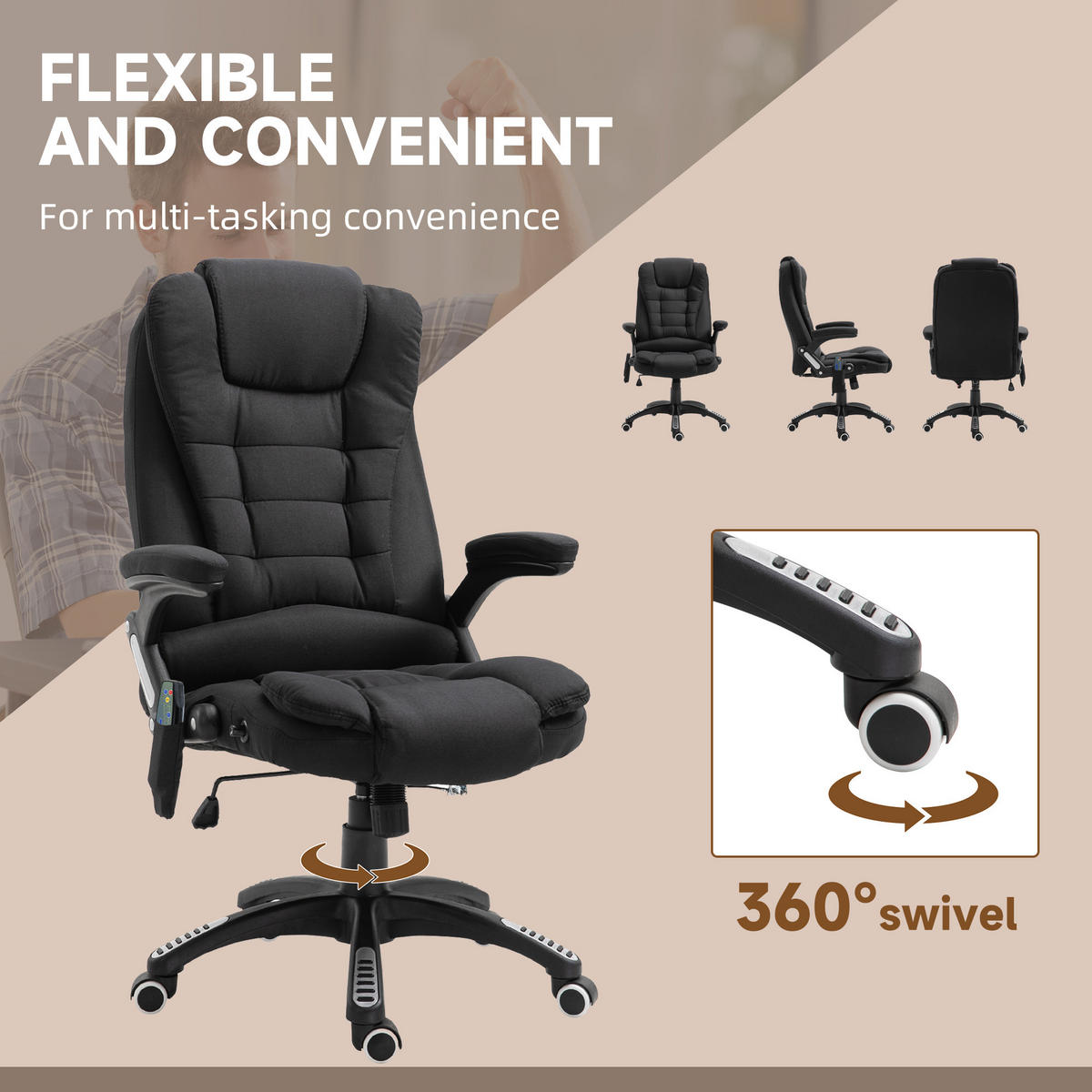 MASSAGESESSEL Chefsessel Gamingstuhl Drehstuhl Massagebürostuhl Schwarz - Schwarz, Kunststoff/Textil (74/116/67cm) - Vinsetto