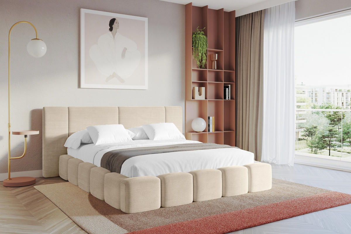 POLSTERBETT mit Bettkasten und Lattenrost, Bett mit Matratze H3/H4 - NILO 140x200 Beige - Creme, Holzwerkstoff/Textil (140/200cm) - ALTDECOR