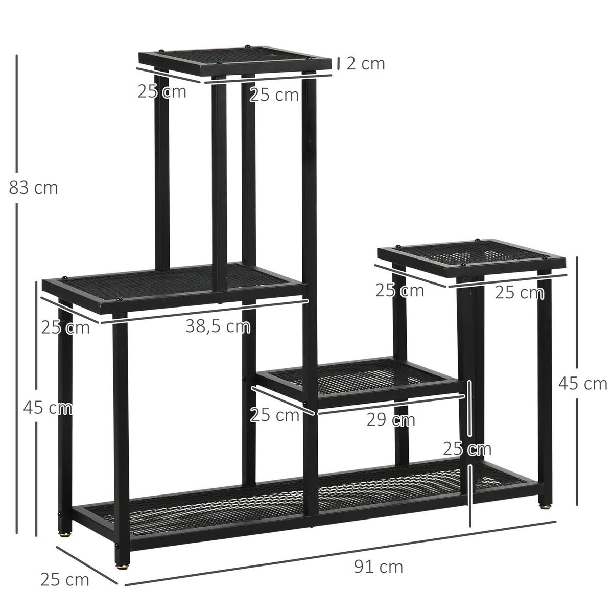 PFLANZENREGAL, Eisen, Schwarz - Schwarz, Metall (25/83/91cm) - Outsunny