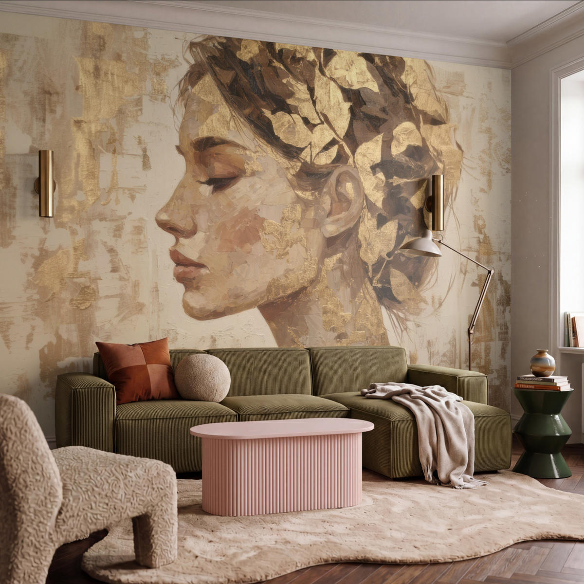 TAPETE - Frau - Gold - Abstrakt - Textur - 400x300 cm - Goldfarben, Papier (400/300cm) - OnlyWow
