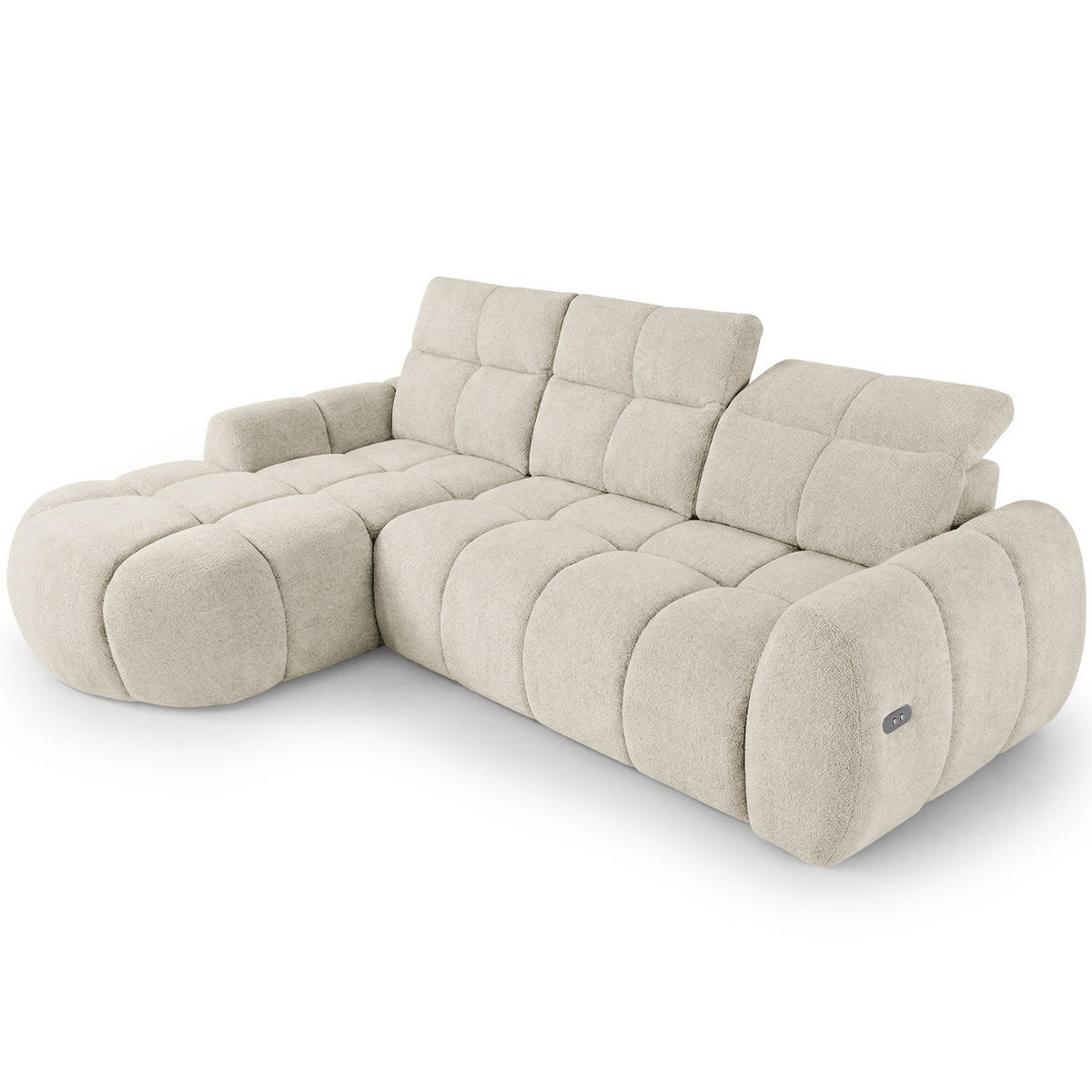 ECKSOFA Sorel Mini mit Automatisch verstellbarer Sitztiefe und Kopfstützen, links, Beige - Sandfarben, Textil (190/275cm) - Beautysofa
