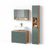BADMÖBEL-SET Ronco Grün/Goldkraft Eiche 3 Teile, mit Spiegelschrank 80 cm - Eiche Wotan/Grün, Holzwerkstoff (80/58/41cm) - Livinity®