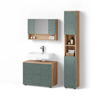 BADMÖBEL-SET Ronco Grün/Goldkraft Eiche 3 Teile, mit Spiegelschrank 80 cm - Eiche Wotan/Grün, Holzwerkstoff (80/58/41cm) - Livinity®