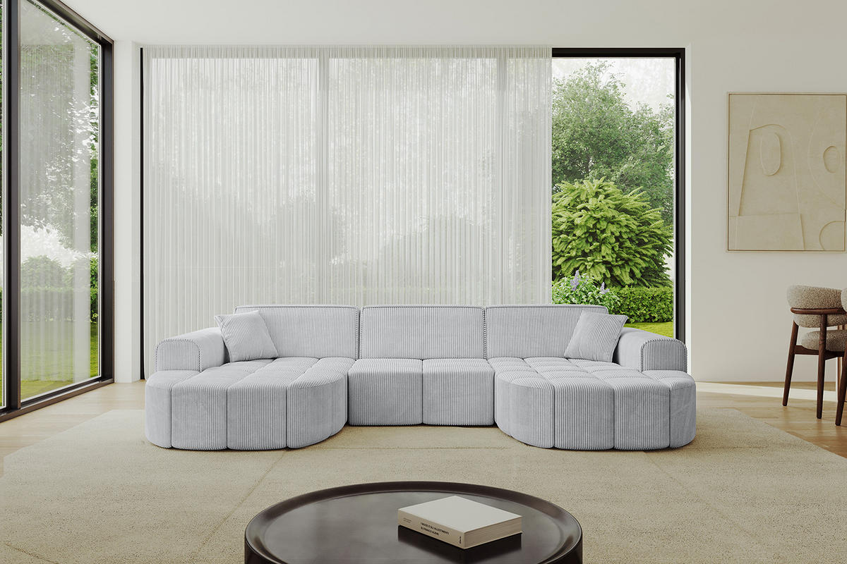 WOHNLANDSCHAFT LIVO-U1 - 315x173x79,5 cm Grau - Grau, Holzwerkstoff/Textil (315/79/173cm) - ALTDECOR