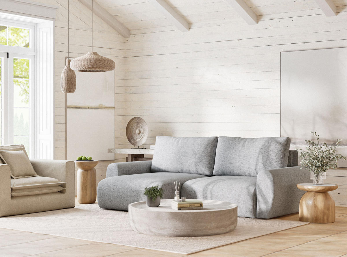 ECKSOFA MIT SCHLAFFUNKTION Numba Hellgrau Webstoff - Hellgrau/Schwarz, Holz/Holzwerkstoff (253/153cm) - Maison de Reve