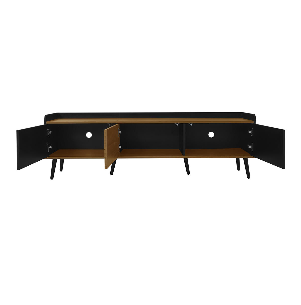LOWBOARD 160/39/49,5 cm aus MDF und Spanplatte mit 3 Türen Schwarz/Natur - Schwarz, Holzwerkstoff (160/49.5/39cm) - Modenvie