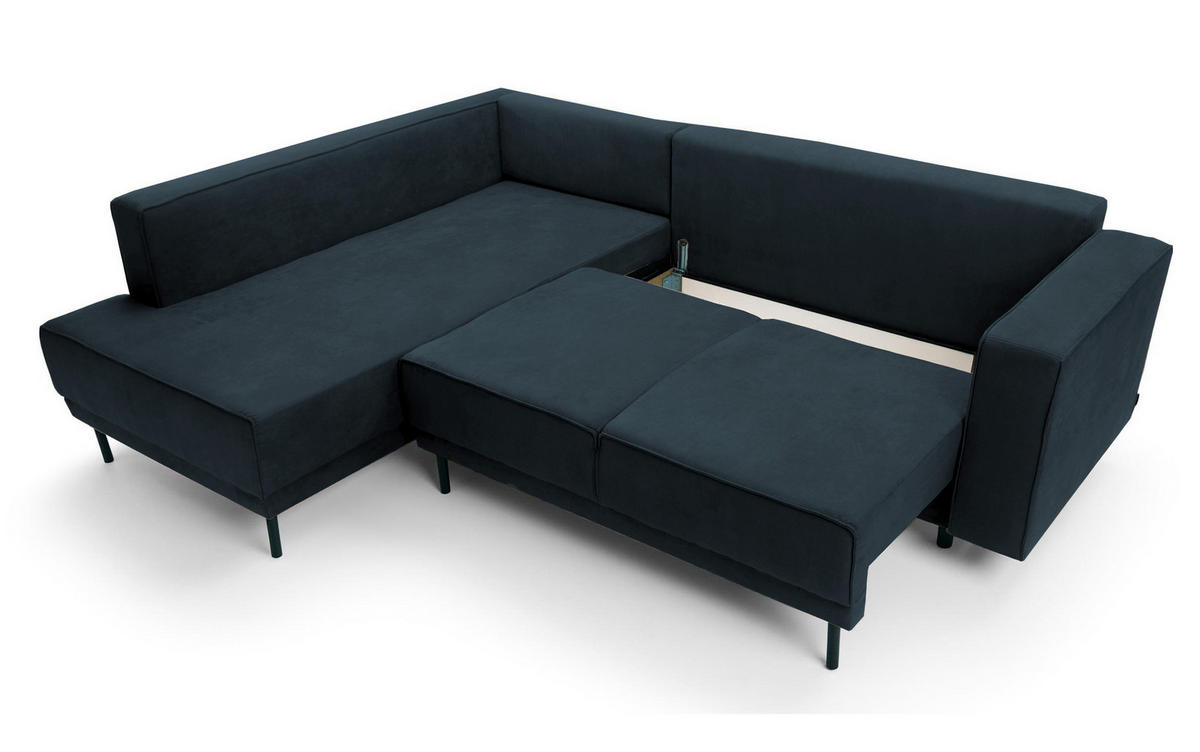 ECKSOFA Rodario Dunkelblau Velours - Schwarz/Dunkelblau, Textil/Metall (247/187cm) - Selsey