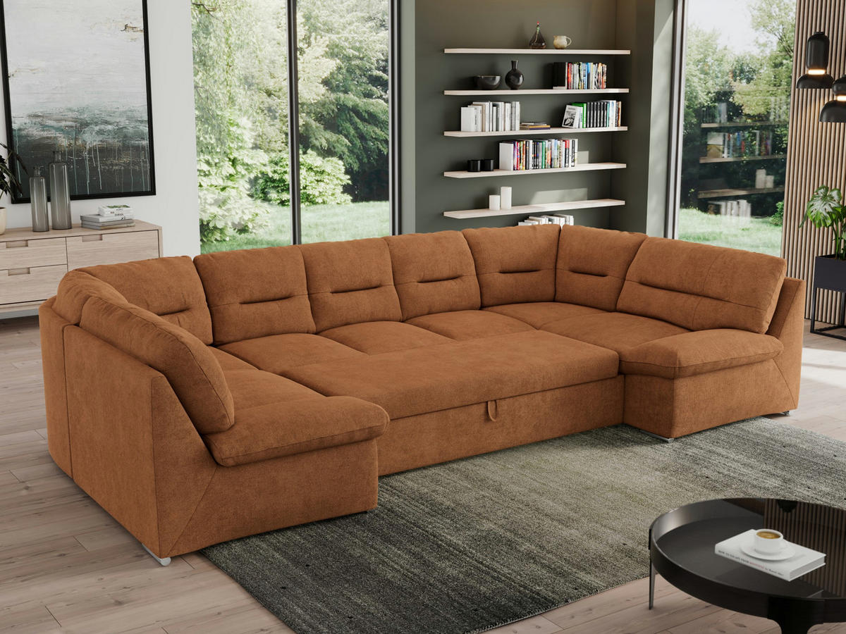WOHNLANDSCHAFT MORBIDO U Orange Struktur - Silberfarben/Orange, Textil/Metall (340/93/206cm) - MKS