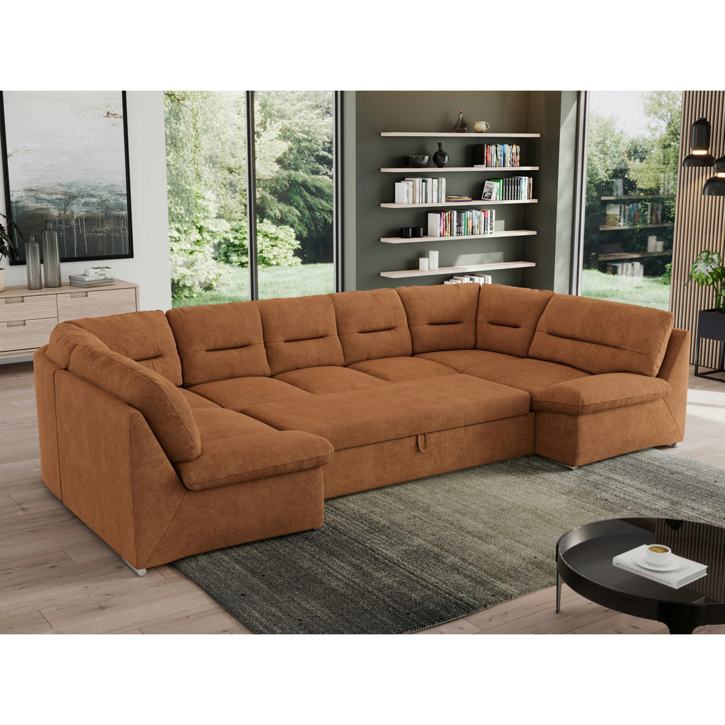 Thumbnail - MKS Wohnlandschaft, Orange, Textil, 6-Sitzer, U-Form, 340x93x206 cm, Wohnzimmer, Sofas & Couches, Wohnlandschaften, Wohn...