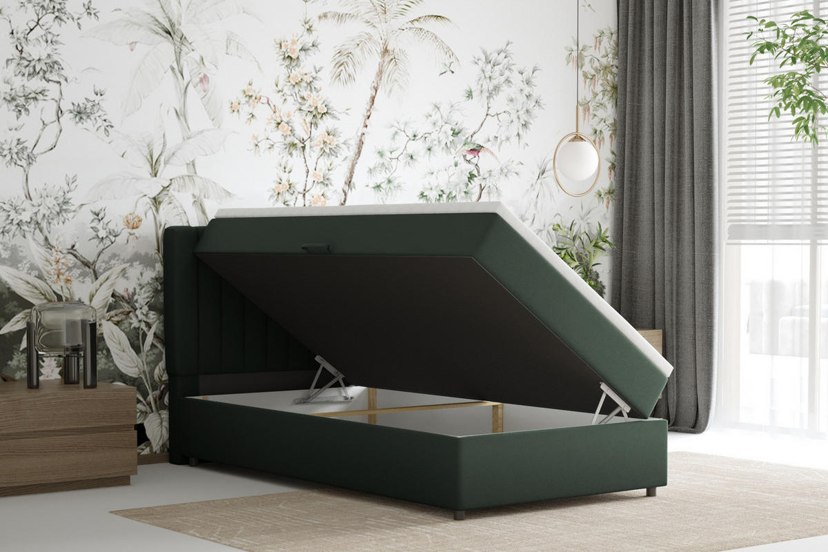 BOXBETT Everest 100 x 200 cm Einzelbett mit hochwertiger Bonell-Matratze und Topper - Grün, Holz (100/200cm) - Panda Möbel
