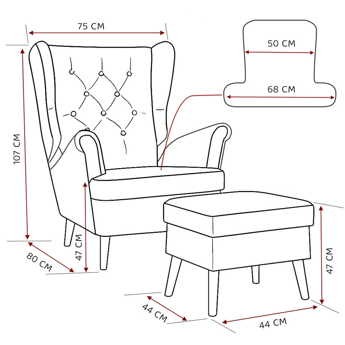 SESSEL mit Fußhocker Classic - Grün, Holz (92/107/80cm) - Idohome