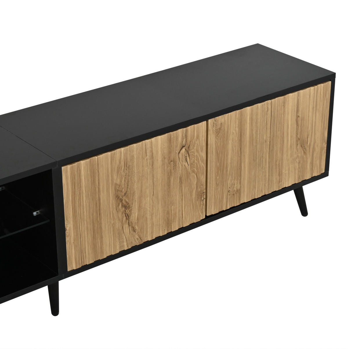 TV-LOWBOARD 175/31/43,5 cm naturfarben/schwarz aus Spanplatte mit LED - Naturfarben, Holzwerkstoff (31/43.5/175cm) - OKWISH