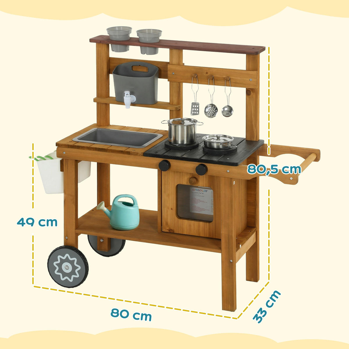 OUTDOOR-KINDER-MATSCHKÜCHE Tannenholz Braun - Braun, Holz (33/80cm) - AIYAPLAY
