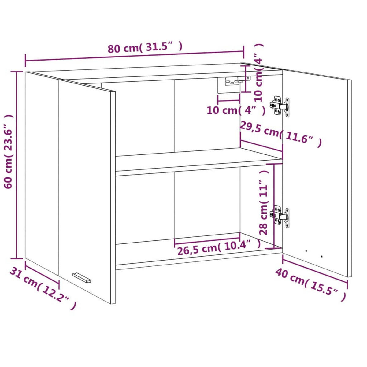 KÜCHENOBERSCHRANK Lyon mit 2 Türen 80/31/60 cm aus Holzwerkstoff Grau Sonoma Dekor - Silbereichenfarben, Holz (80/60/31cm) - vidaXL
