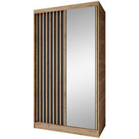 SCHWEBETÜRENSCHRANK Donatello 120/205/60 2-türig eiche Artisan/schwarz mit Spiegel - Schwarz/Eiche Artisan, Holzwerkstoff (120/205/60cm) - Beautysofa