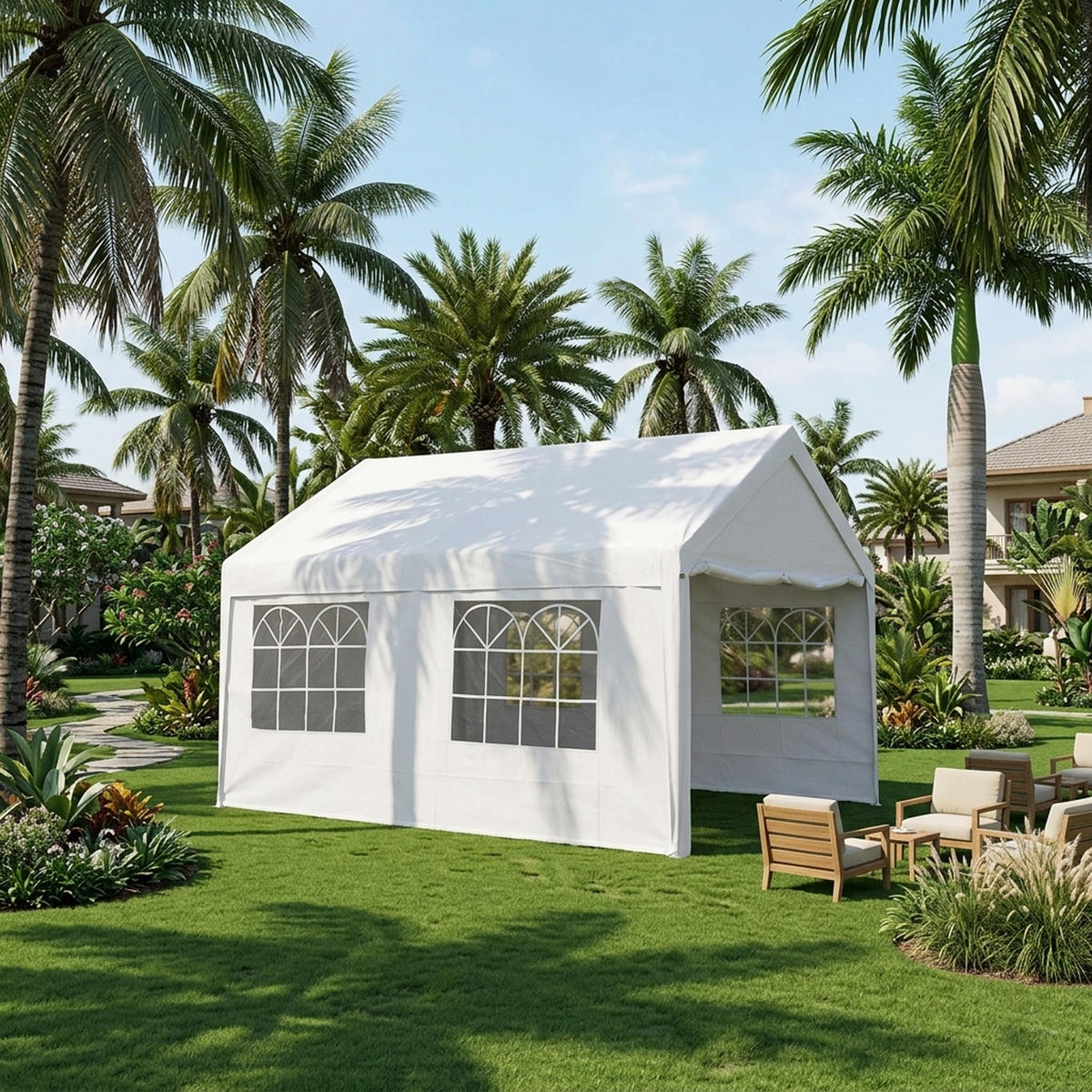 DACHPLANE Livingston - Zeltabdeckung für 3x4 Meter, PE weiss 180g/m². BxTxH: 400x300x285 cm - Weiß, Kunststoff (400/0.3/300cm) - TPFGarden