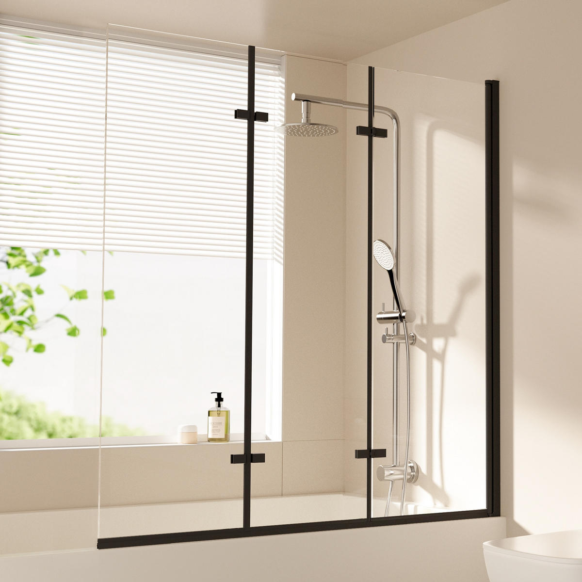 DUSCHWAND für Badewannen Faltbar mit Schwenkfunktion Schwarz 140/120 cm - Schwarz, Glas (120/140cm) - EMKE
