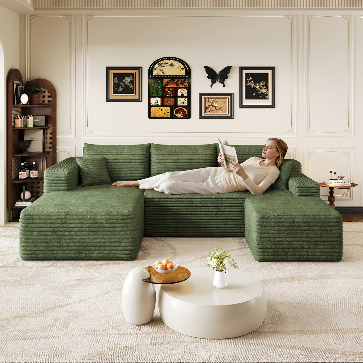 ECKSOFA 241 cm aus Stoff mit Cordbezug und Chaiselongue Grün - Grün, Textil (151/241cm) - Modenvie