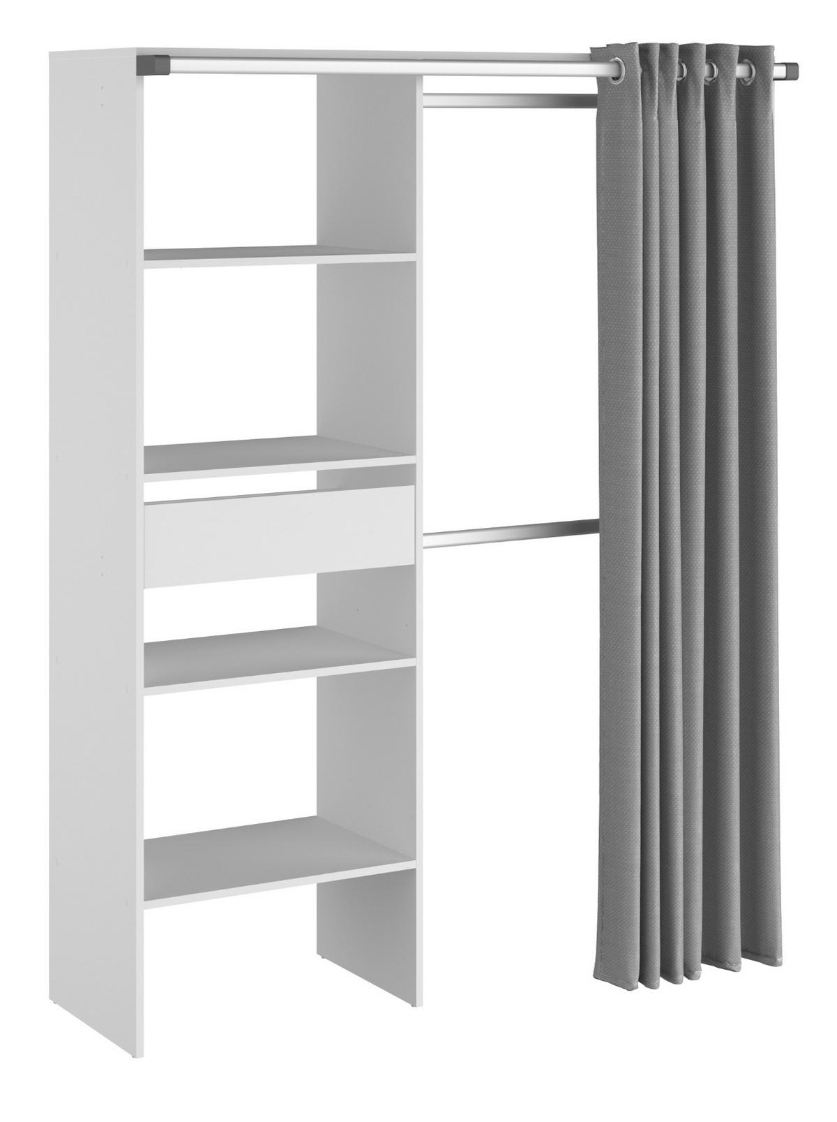 KLEIDERSCHRANK weiß, grau, Mehrzweckschrank 143 cm mit Vorhang - Weiß/Grau, Holzwerkstoff/Textil (143/182/48cm) - Parisot Meuble