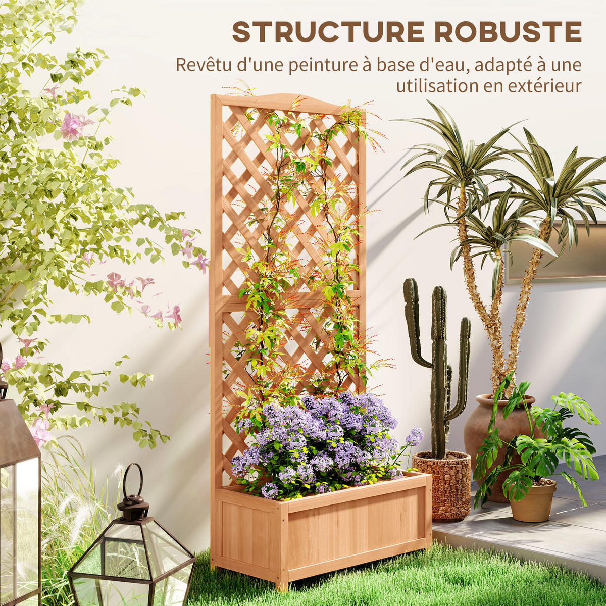 HOCHBEET DE-12197 mit Rankgitter 76/36/170 cm mit Lattenboden Braun - Braun, Holz (76/170/36cm) - ComfortXL