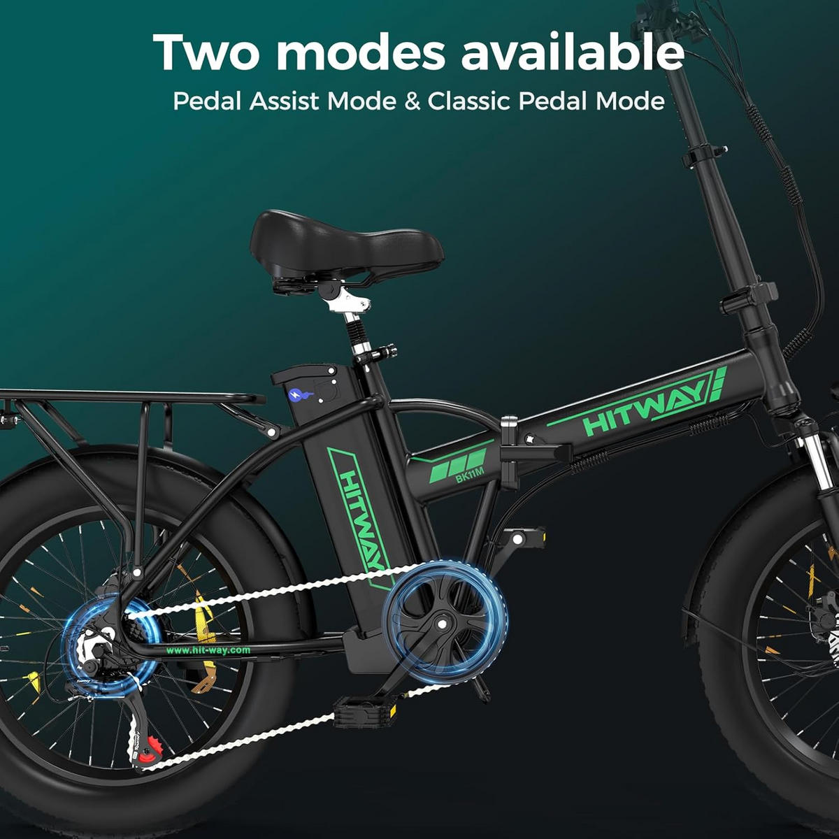 E-BIKE BK11M Klapprad 20 × 4,0 Zoll mit 48V15Ah Akku Max 45-100km - Grün, Metall (30cm) - HITWAY