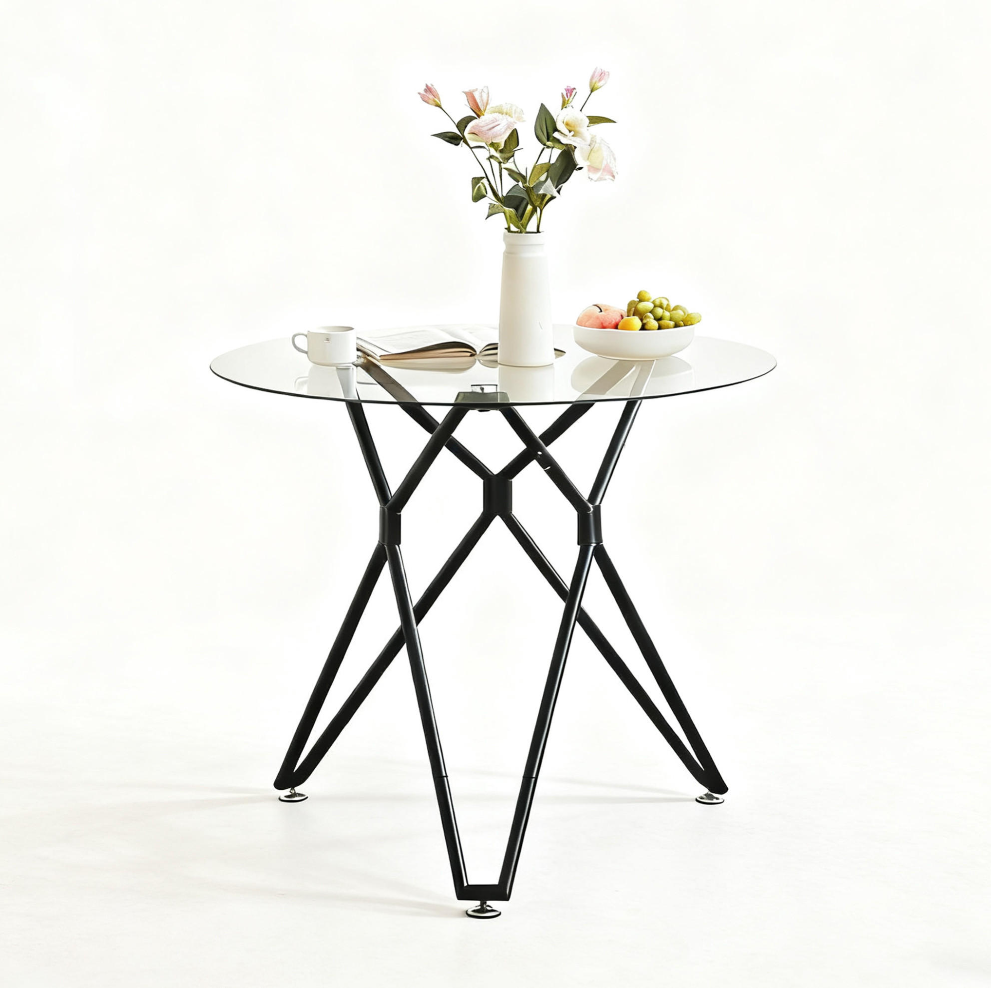 ESSTISCH 90/90/78 cm aus gehärtetem Glas mit Metallgestell und verstellbaren Füßen, Schwarz - Schwarz, Glas (90/90/78cm) - Redom