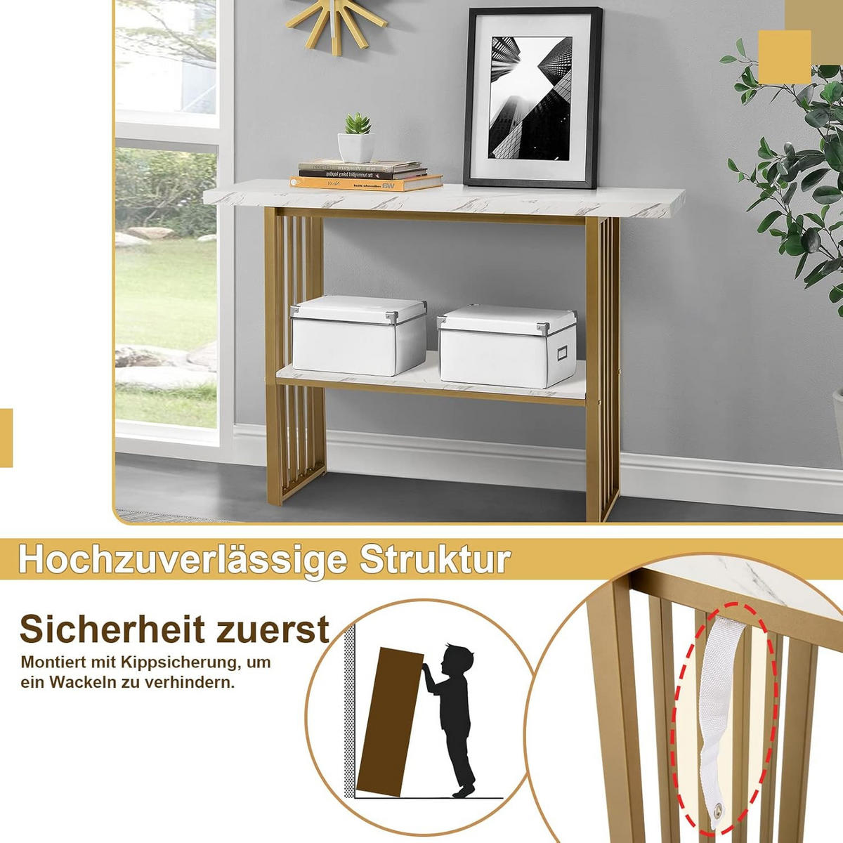 KONSOLENTISCH 93cm Weiß - Weiß, Holz (120/30/93cm) - COSTWAY